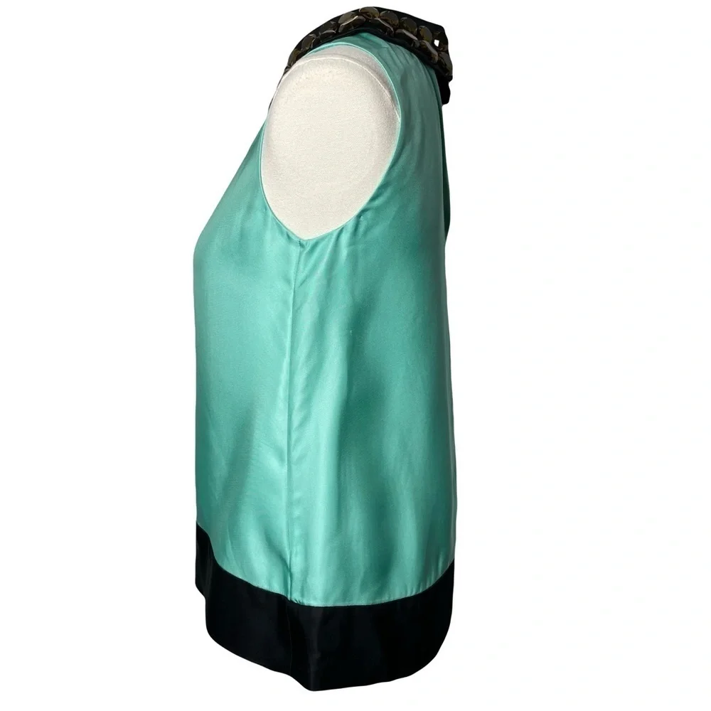 Kate Spade New York Sleeveless Embellished Collar Top Size 2 Aqua Black Trim